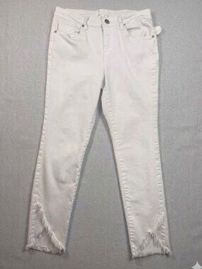 1822 Denim White Tulip Fringe Hem Cropped Skinny Jeans-size 10